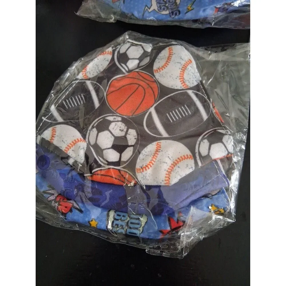 12 Boys Kids Face Mask 3 Designs Brand New Sports Super Hero's Balls NWT
